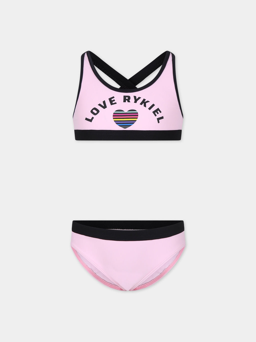 Bikini rose pour fille avec logo et coeur